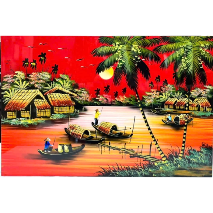 Tranh sơn mài phong cảnh làng quê 40x60cm