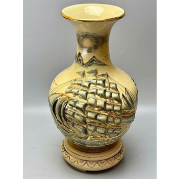 Bình gốm Chu Đậu vẽ lam thủ công