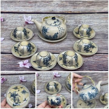 Bộ ấm chén gốm Bát Tràng men rạn cổ