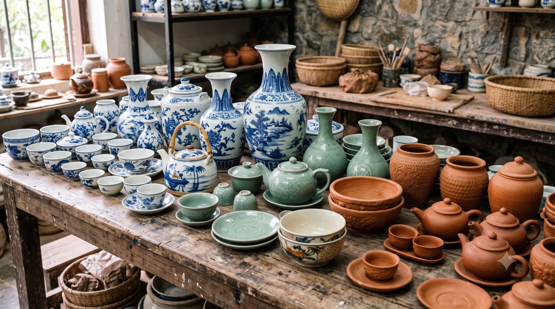 Đồ gốm bày bán tại làng gốm Bát Tràng